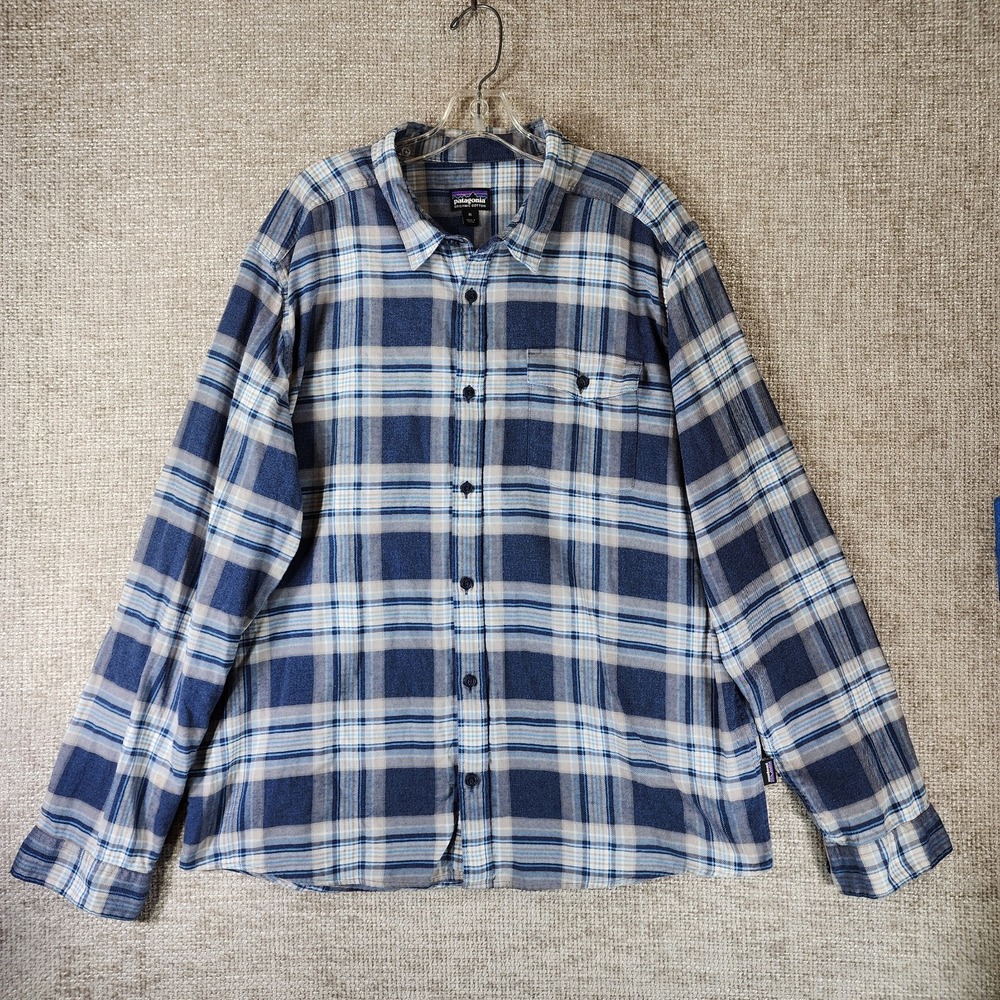 Patagonia Organic Cotton Plaid Flannel Pocket Shirt Mens XL Blue Gray Gorpcore